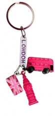 Pink Metal Keyring with Bus & Big Ben Charms