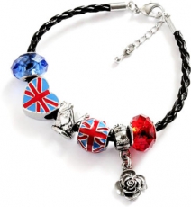 Black Leather Union Jack Charm Bracelet