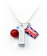 Telephone Box Charm Necklace with Red Jade