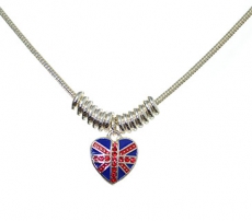 Enamelled Crystal Union Jack Heart Snake Chain Necklace