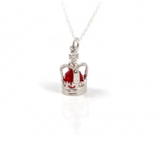 Sterling Silver Crown with Red Crystal Necklace