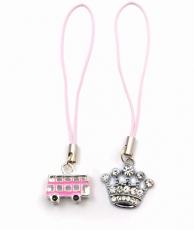 Set of 2 Pink Bus & Diamante Crown Phone Charms