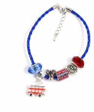 Blue Braided Leather Union Jack Charm Bracelet