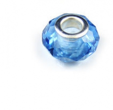 Silver and Blue Crystal Faceted Bead For Charm Bracelet