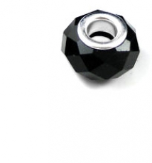 Silver & Black Crystal Faceted Bead For Charm Bracelet
