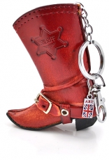 Brown Leather Cowboy Boot Keyring with Union Jack Charm