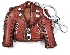 Brown Leather Jacket Keyring with Union Jack Charm