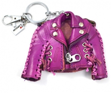 Purple Leather Jacket Keyring with Union Jack Charm