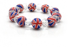 Fimo Union Jack & Glass Bead Bracelet