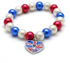 Elasticated Pearl & Union Jack Bracelet
