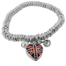 Enamelled Crystal Union Jack Heart Stretch Bracelet