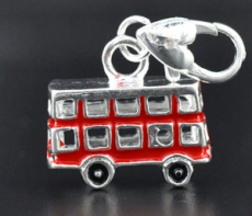 Silver Plated Red Enamel Bus Charm