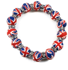 Elasticated Union Jack Fimo Bead Bracelet with Rondials