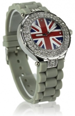 Grey Union Jack Watch with Diamantes