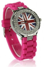 Fuchsia Union Jack Watch with Diamantes