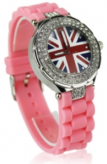 Pink Union Jack Watch with Diamantes