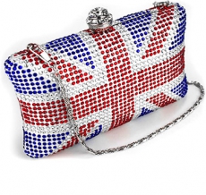 Womens Union Jack Box Clutch Bag With Crystal Clasp