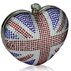 Union Jack Diamante Hard Case Heart Clutch Bag