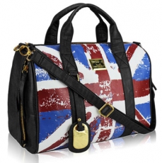 Black Union Jack Barrel Handbag With Long Strap