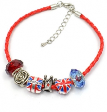 Red Braided Leather Union Jack Charm Bracelet