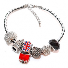 Black & White Union Jack Mini Cooper Charm Bracelet