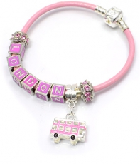 Pink Faux Leather Bus Charm Bracelet