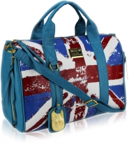Teal Union Jack Barrel Handbag With Long Strap