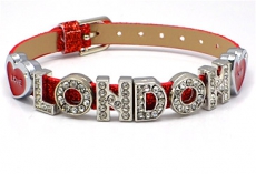 Red Rhinestone London Letter Bracelet