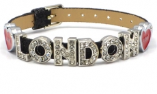 Black Glitter Love Diamante London Letters Bracelet