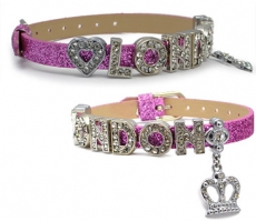 Purple Glitter Rhinestone Crown London Letter Bracelet