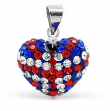 Pave Rhinestone Union Jack UK Heart Pendant 20 x 15mm