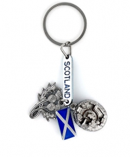 Scotland Keyring with Edinburgh Castle & Thistle Charms