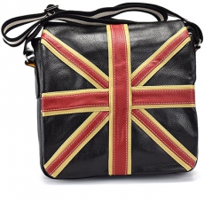UK Black Faux Leather Union Jack Messenger Bag