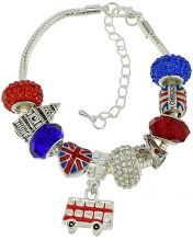Silver London Charm Bracelet with Union Jack