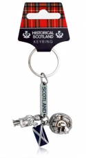Scotland Keyring with Edinburgh Castle & Piper Charms
