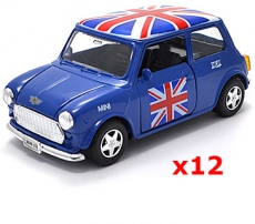 12x Pullback Blue Union Jack Mini Cooper Model Cars