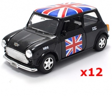 12x Pullback Black Union Jack Mini Cooper Model Cars