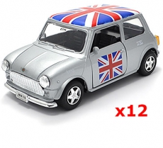 12x Pullback Silver Union Jack Mini Cooper Model Cars