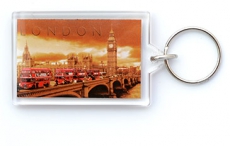 Acrylic Red Buses on Westminster Bridge Keyring