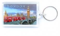 Acrylic Red Buses on Bridge Keyring