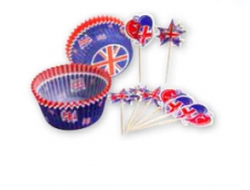 Union Jack Party Supplies 48pc Cupcake Decorating Kit