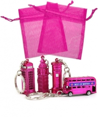 12 Keyrings in Pink Organza Bags Wedding Favours