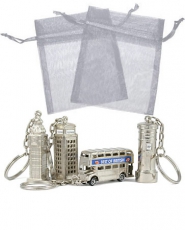 12 Keyrings in Silver Voile Bags Wedding Favours