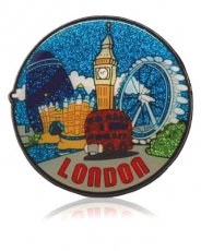 Round Glitter London Collage Rubber Magnet