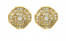 Gold  Metal Diamante Stud Earrings