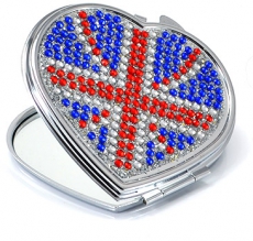Diamante Union Jack Heart Shaped Compact Mirror