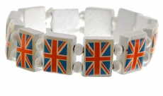 White Wooden Union Jack Flag Stretch Bracelet