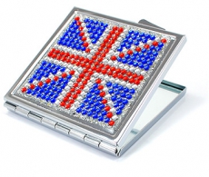 Diamante Union Jack Square Compact Mirror
