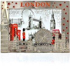 Large Silver Metal Red Sparkle Photo Frame