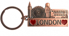 Antique Copper Metal Love London Keyring
